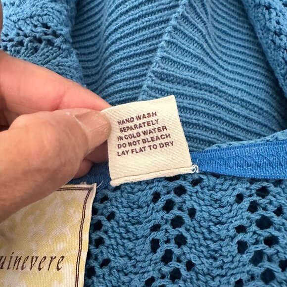 Anthropologie Guinevere Crochet Knit Cardigan V Neck Floral Embroidered Boho Blu - Picture 11 of 11